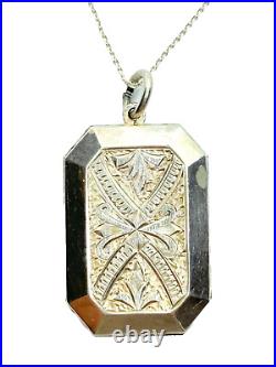 Antique Victorian Silver Hand Engraved Picture Locket Pendant Necklace 11.8g