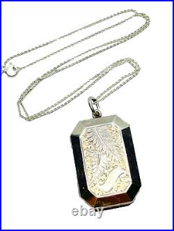 Antique Victorian Silver Hand Engraved Picture Locket Pendant Necklace 11.8g