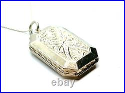 Antique Victorian Silver Hand Engraved Picture Locket Pendant Necklace 11.8g