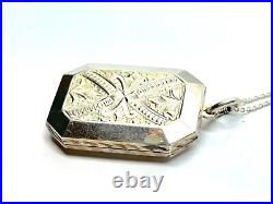 Antique Victorian Silver Hand Engraved Picture Locket Pendant Necklace 11.8g