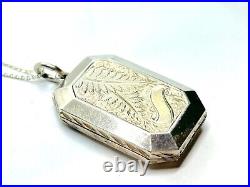 Antique Victorian Silver Hand Engraved Picture Locket Pendant Necklace 11.8g