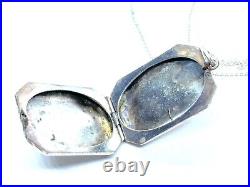 Antique Victorian Silver Hand Engraved Picture Locket Pendant Necklace 11.8g