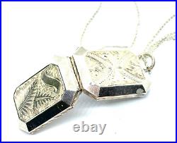 Antique Victorian Silver Hand Engraved Picture Locket Pendant Necklace 11.8g