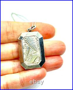 Antique Victorian Silver Hand Engraved Picture Locket Pendant Necklace 11.8g