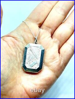 Antique Victorian Silver Hand Engraved Picture Locket Pendant Necklace 11.8g