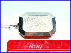 Antique Victorian Silver Hand Engraved Picture Locket Pendant Necklace 11.8g