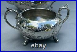 Antique Victorian Silver Plate 5 Piece Hand Engraved Teaset Buckingshire England