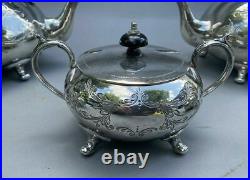 Antique Victorian Silver Plate 5 Piece Hand Engraved Teaset Buckingshire England