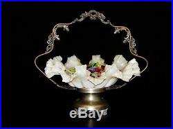Antique Victorian Silver Plate Brides Basket with Hand painted Crest Ruffle bowl