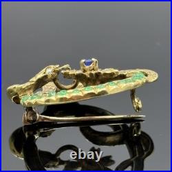 Antique Victorian Snake Brooch 18k Gold Emerald, Sapphire & Rose Cut Diamonds