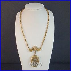 Antique Victorian Solid 9k Gold Hand Made Chain Necklace with GF Locket Estate