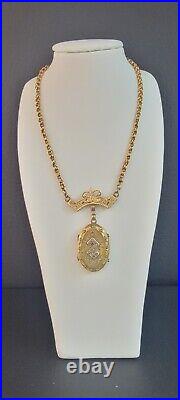 Antique Victorian Solid 9k Gold Hand Made Chain Necklace with GF Locket Estate