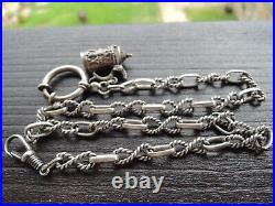 Antique Victorian Solid Silver 800 Watch Chain withfob hand made Germany