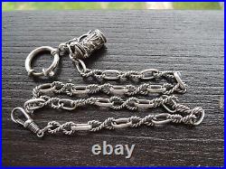 Antique Victorian Solid Silver 800 Watch Chain withfob hand made Germany