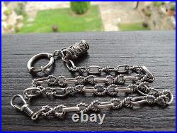 Antique Victorian Solid Silver 800 Watch Chain withfob hand made Germany