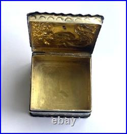 Antique Victorian Solid Silver Gild Hand Curved Memento Mori Skull Pill Box