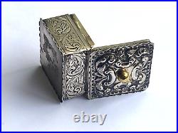 Antique Victorian Solid Silver Gild Hand Curved Memento Mori Skull Pill Box