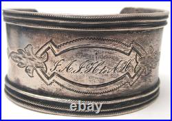 Antique Victorian Sterling Silver Cuff Bangle Bracelet Hand Engraved