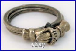 Antique Victorian Sterling Silver Fede Gimmel Puzzle Ring Articulated Hands Sz6