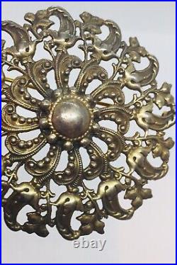Antique Victorian Sterling Silver Gold Vermeil Hand Made Ornate Pin