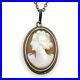 Antique Victorian Sterling Silver Hand Carved Shell Cameo Pendant Necklace 16