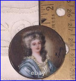 Antique Victorian Sterling Silver Hand Painted Portrait Cameo Brooch Pin