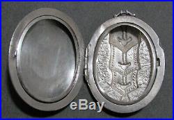 Antique Victorian Sterling Silver Ornate Engraved Locket Pendant Left Hand Open