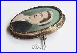 Antique Victorian Sterling Silver Portrait Brooch hand tinted photograph French