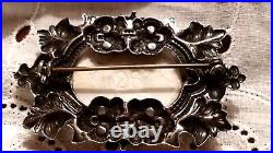 Antique Victorian Sterling Silver Rose Oak Leaf Brooch Hand Painted Ornate Vtg