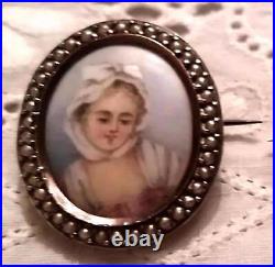 Antique Victorian Sterling Silver Rose Oak Leaf Brooch Hand Painted Ornate Vtg