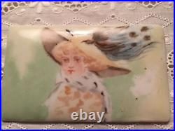 Antique Victorian Sterling Silver Rose Oak Leaf Brooch Hand Painted Ornate Vtg