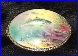 Antique Victorian Sterling Silver Rose Oak Leaf Brooch Hand Painted Ornate Vtg