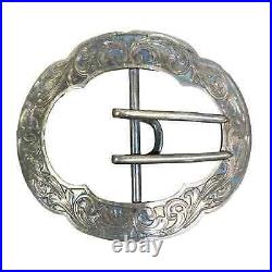 Antique Victorian Sterling Silver Sash Buckle Brooch Marked LF Hand engraved
