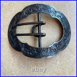 Antique Victorian Sterling Silver Sash Buckle Brooch Marked LF Hand engraved