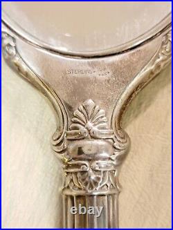 Antique Victorian Sterling Silver Vanity Hand Mirror & Brush Set 1885-1895