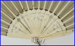 Antique! Victorian Style HAND FAN with Sequin & White Lace Beautiful Bone Spokes