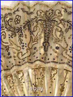 Antique Victorian Style Handmade Sequin Hand Fan