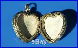 Antique Victorian Sweetheart Picture Locket Hand Engraved Heart Gold Pendant
