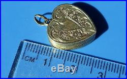 Antique Victorian Sweetheart Picture Locket Hand Engraved Heart Gold Pendant