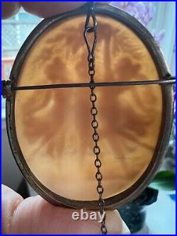 Antique Victorian Three Graces Hand Carved Shell / 800 Silver Cameo Brooch