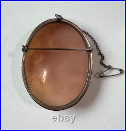 Antique Victorian Three Graces Hand Carved Shell / 800 Silver Cameo Brooch
