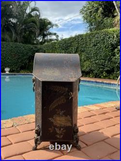 Antique Victorian Toleware Hand Painted Ornate Coal Scuttle Fireplace Ash Bin
