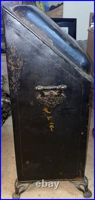 Antique Victorian Toleware Hand Painted Ornate Coal Scuttle Fireplace Ash Bin