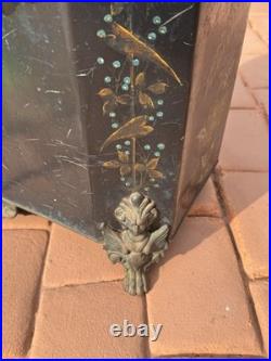 Antique Victorian Toleware Hand Painted Ornate Coal Scuttle Fireplace Ash Bin