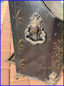 Antique Victorian Toleware Hand Painted Ornate Coal Scuttle Fireplace Ash Bin