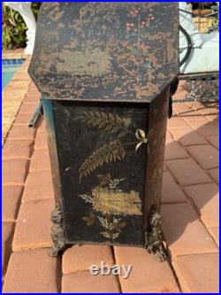 Antique Victorian Toleware Hand Painted Ornate Coal Scuttle Fireplace Ash Bin