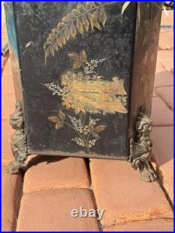 Antique Victorian Toleware Hand Painted Ornate Coal Scuttle Fireplace Ash Bin