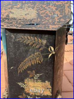 Antique Victorian Toleware Hand Painted Ornate Coal Scuttle Fireplace Ash Bin