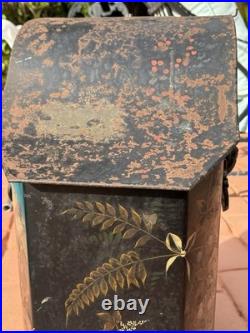 Antique Victorian Toleware Hand Painted Ornate Coal Scuttle Fireplace Ash Bin