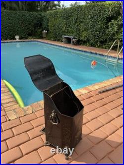 Antique Victorian Toleware Hand Painted Ornate Coal Scuttle Fireplace Ash Bin